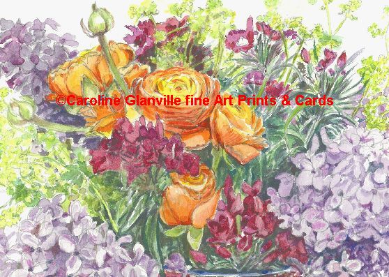 floral card set, painting by Caroline Glanville